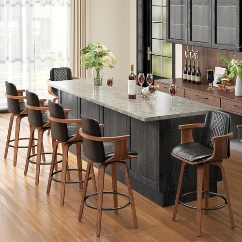 Miniatura 11 de YaFiti - Taburetes de bar giratorios, taburetes de bar tapizados de 26" de altura de mostrador con patas de madera y respaldos, sillas de bar de PU