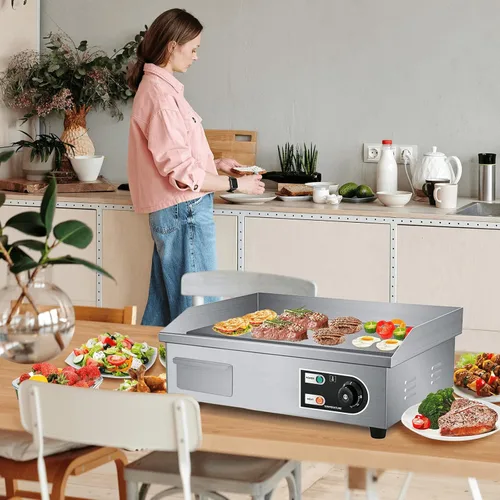 Miniatura 5 de Shikha Parrilla eléctrica de encimera de 22 pulgadas, 110 V, 3000 W, antiadherente, para restaurante comercial, Teppanyaki, de acero inoxidable
