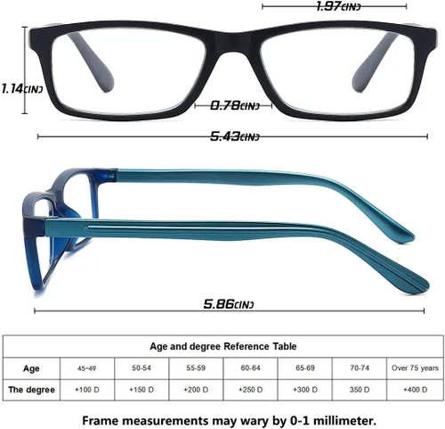 Miniatura 4 de Lentes de lectura con bloqueo de luz azul para hombres y mujeres, marco rectangular, lectores de computadora con bisagra de resorte Azul/Negro