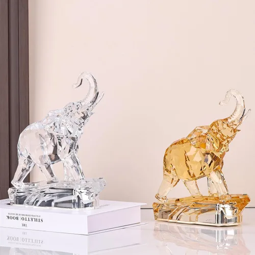 Miniatura 8 de Figuras acrílicas transparentes de elefante con acabado de cristal, estatuas africanas de alta gama para decoración del hogar, elefante con tronco