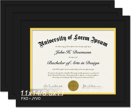 Miniatura 11 de Fxojyvo Marco de diploma negro 11x14, marco para documentos 8,5 x 11 con alfombrilla o 11 x 14 sin alfombrilla, marco para certificado