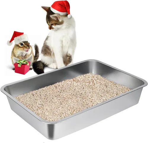 Miniatura 12 de LIHONG Caja de arena de acero inoxidable para gatos, caja de arena de metal extra grande para gatos grandes, gatitos, conejos, sin olor, 6 pulgadas
