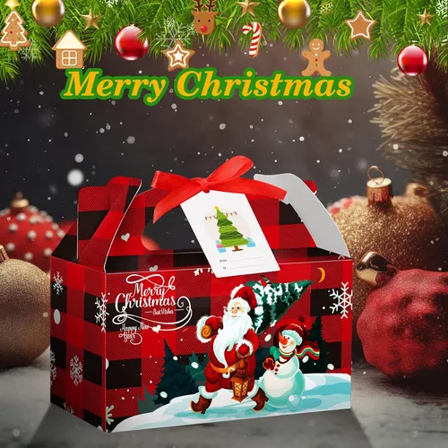 Miniatura 6 de Zhanmai Cajas de regalo de Navidad a cuadros, 100 piezas, incluye etiqueta de regalo y cinta, perfectas para regalos, fiestas (rojo y verde)
