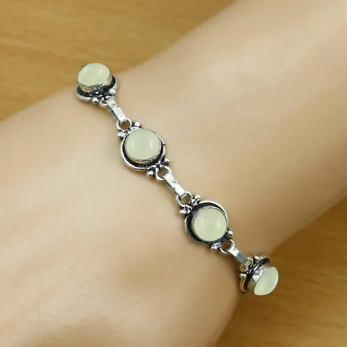 Miniatura 91 de Round Shape Natural & Synthetic Gemstones Silver Plated Bracelets for Women - Vintage Bohemian Style Handmade Birthstone Adjustable Link Bracelet