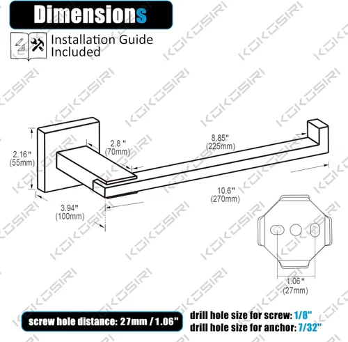 Miniatura 2 de KOKOSIRI Barra para toallas de mano cromada, herrajes de baño, soporte de anillo para toallas montado en la pared para cocina, inodoro, gabinete