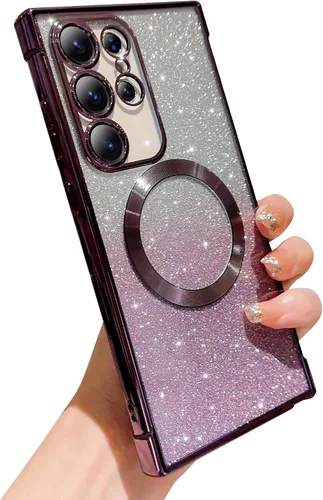 Miniatura 11 de phylla Funda magnética para teléfono Samsung Galaxy S21 con purpurina degradada compatible con Magsafe, Luruxy chapado en bonita cubierta Rosa