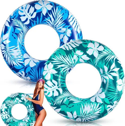 Miniatura 7 de 2 tubos de piscina para adultos de 42 pulgadas, flotadores inflables grandes de 42 pulgadas, hojas tropicales, flotadores inflables para piscina