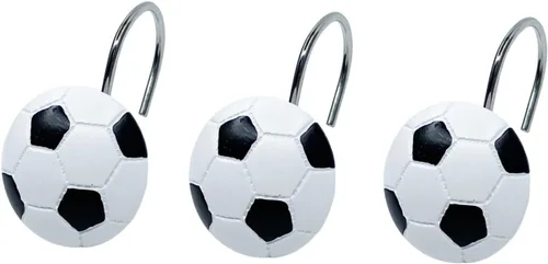 Miniatura 2 de Juego de 12 ganchos para cortina de ducha de fútbol, estilo deportivo para baño, decoración del hogar, accesorios inoxidables (fútbol)
