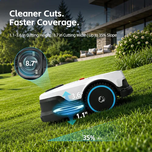 Miniatura 5 de Cortacésped, visual+navegación RTK, funciona debajo de árboles, sin cables, cubre hasta 1/4 acre, cortacésped robótico con mapeo automático