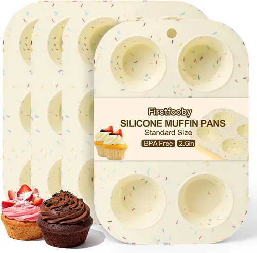 Miniatura 11 de 2 Pack Molde de silicona para magdalenas para hornear, molde de cupcakes antiadherente de tamaño normal, molde de silicona para magdalenas de 6 Crema