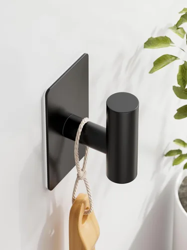 Miniatura 5 de GWAAZXGZ Ganchos para toallas de baño, paquete de 2, acabado negro mate, ganchos de pared adhesivos de acero inoxidable en forma de T para batas