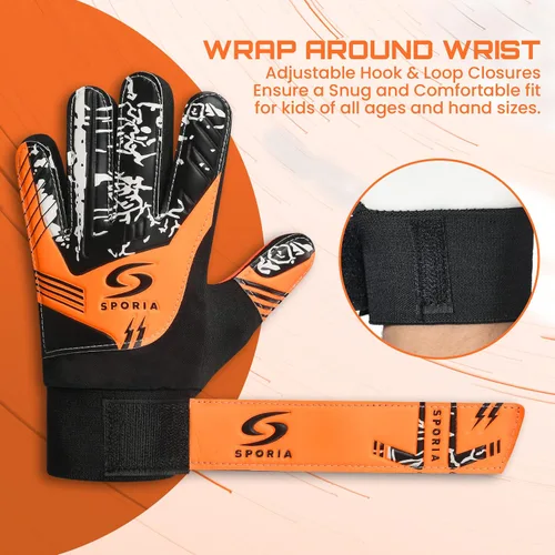 Miniatura 4 de SPORIA Guantes de portero para jóvenes con doble protección para la muñeca, guantes de fútbol para niños, material de látex antideslizante, guantes