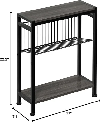 Miniatura 3 de Mesa auxiliar para espacio pequeño, mesa auxiliar estrecha de 3 niveles con soporte para revistas, mesita de noche delgada, mesa de sofá delgada Gris