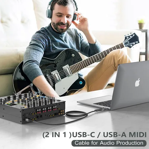 Miniatura 8 de Cable de impresora USB-A/C a USB-B 2 en 1 [paquete de 2, 6.6 pies] USB C MIDI cable trenzado de nailon de alta velocidad para MacBook Pro/Air, Negro