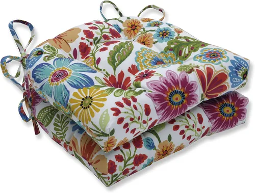 Miniatura 20 de Pillow Perfect Cojín de asiento de mimbre copetudo para interiores y exteriores con lazos, 2 unidades, 15.5 x 16 pulgadas, juego de pompones