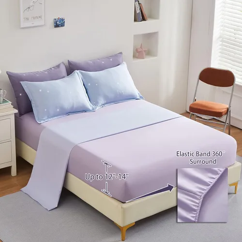 Miniatura 96 de Dinjoy Juego de edredón para niñas, tamaño individual, colorido, azul, rosa, morado, arcoíris, juego de ropa de cama de 6 piezas en una bolsa