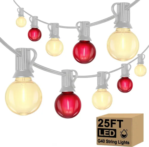 Miniatura 17 de Guirnalda de luces LED G40 para el día de San Patricio para exteriores, 25 pies, luces decorativas de San Patricio al aire libre con bombillas
