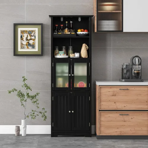 Miniatura 4 de Giantex Armario de almacenamiento de baño de 64 pulgadas de alto, armario de despensa de cocina independiente con 2 gabinetes, 2 compartimentos