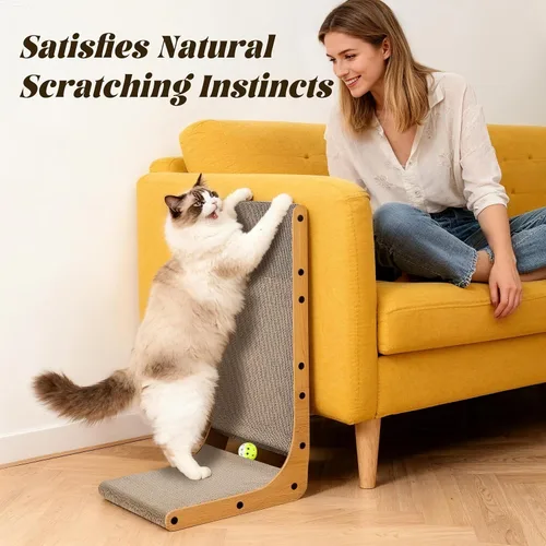 Miniatura 7 de PatiencET Rascador para gatos en forma de L, almohadilla de cartón de 26.8 pulgadas para gatos de interior, tablero vertical grande para rascar