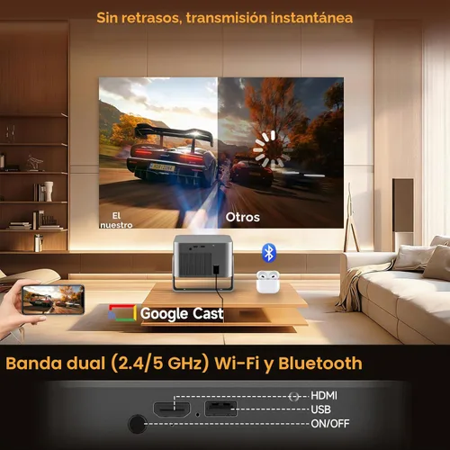 Miniatura 7 de Proyector inteligente con Google TV, soporte 4K mini proyector portátil con WiFi y Bluetooth, enfoque automático y evitación de obstáculos, TV