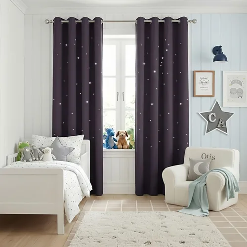 Miniatura 20 de NICETOWN Cortinas para niños para dormitorio de niño, cortinas de galaxia de estrellas cortadas con láser, tratamiento de ventana de ahorro de Azul