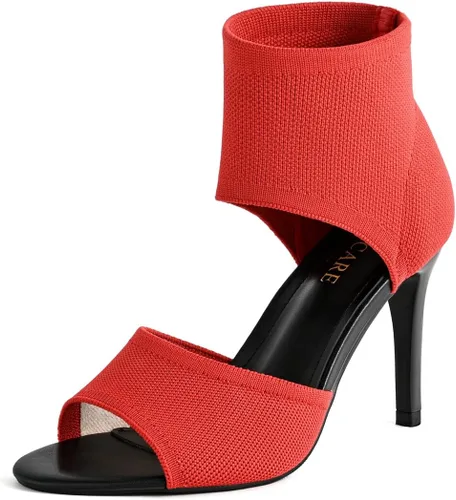 Miniatura 16 de Tacones de Puntera Abierta para Mujer, Sexys Tacones de Aguja de 3 Pulgadas, Sandalias de Tacón para Mujer con Puntera Abierta, Amplias, de Tejido