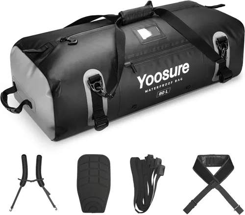 Bolsa de lona impermeable de 80 Lt, mochila seca para motocicleta, bolsas impermeables con cremallera y almohadilla espaciadora para kayak, rafting,