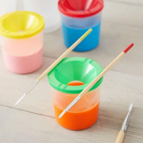 Miniatura 2 de Juvale Paquete de 12 vasos de pintura antiderrames con tapas para niños, suministros de arte y manualidades para aulas (4 colores, 3 x 3 pulgadas)