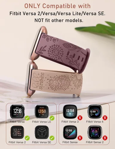 Miniatura 2 de Minyee Paquete de 2 correas con grabado floral compatibles con Fitbit Versa 2/Fitbit Versa/Versa Lite para mujeres, linda correa deportiva