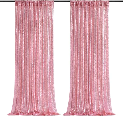 Miniatura 35 de Cortinas con lentejuelas doradas, 2 unidades de 2 x 8 pies, con brillantina, telón de fondo para bodas Rojo
