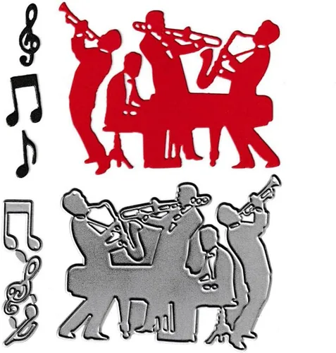 Troqueles de corte de saxo de piano para banda de música, notas musicales, plantillas de metal en relieve, molde de plantilla para álbumes de