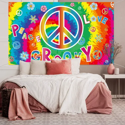 Miniatura 4 de Blulu Decoraciones de fiesta de los años 60, pancartas de amor y paz, carteles hippie para porche de los años 60, decoración de pared para fiestas