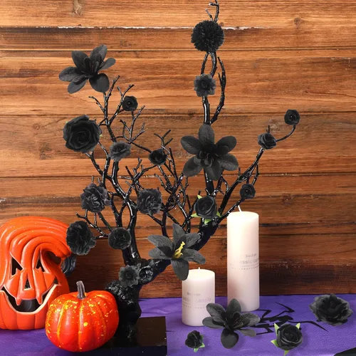 Miniatura 4 de rongflower Cabezas de flores falsas para manualidades, rosas artificiales de seda negra, peonías, margaritas y cabezas florales (paquete de 48)