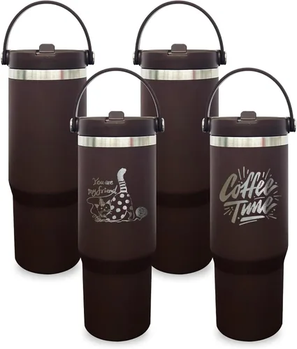 Miniatura 32 de Vaso de 30 onzas con asa superior, vaso aislado al vacío de doble pared con popote abatible, taza de café de viaje de 30 onzas con recubrimiento
