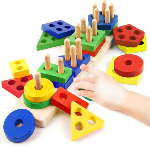 Juguetes Montessori para Niñas y Niños de 1, 2, 3 Años, Juguetes Sensoriales de Madera para Regalos de Cumpleaños de 1-3 Años, Rompecabezas