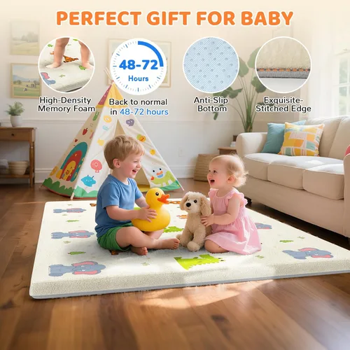 Miniatura 4 de Omzer Alfombra de Juego para Bebé para Piso: Espuma Suave y Segura de 3.3 cm de Grosor con Cobertura de Algodón Lavable a Máquina para Tiempo