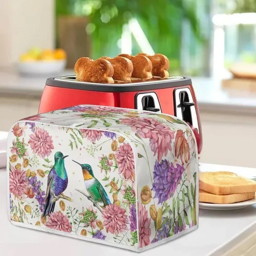 Miniatura 4 de Funda para tostadora de flores de colibrí de 2 rebanadas, cubierta acolchada para tostadora de dos rebanadas, cubierta a prueba de polvo para cocina
