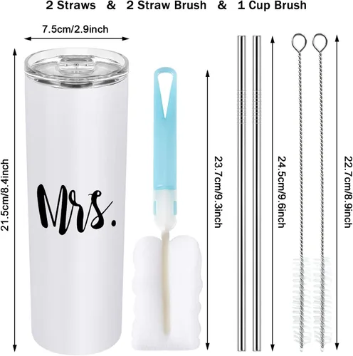 Miniatura 7 de Qtencas Mr and Mrs - Juego de vasos aislados de acero inoxidable, 20 onzas, regalos de boda para parejas