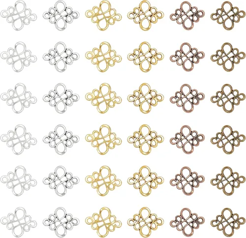 CHGCRAFT 144 piezas de 4 colores, 2 tamaños, nudo chino, eslabones tibetanos, conectores de forma de eslabones, dijes para hacer joyas, accesorios