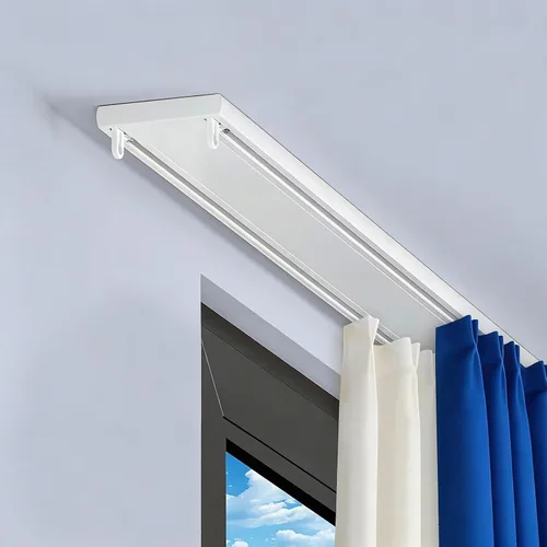 Ceiling Curtain Track, Double Row Curtain Track Ceiling Mounted 3.94FT 6.89FT 5.58FT 9.84FT 13.12FT Sliding Rails for Curtains Room Divider for White