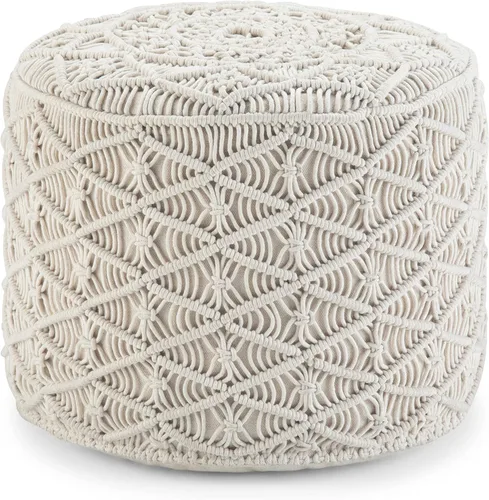 Miniatura 12 de SIMPLIHOME Coates - Puf redondo contemporáneo de macramé en gris nube de algodón para la sala de estar, dormitorio y habitación de los niños