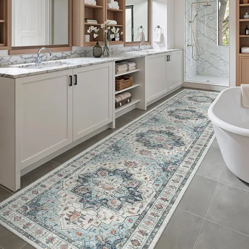 Miniatura 324 de Madane Tapete lavable de 2 x 10 pies para pasillo, cocina, recibidor, clásico, suave, antideslizante para interiores, casa de campo, baño, sala