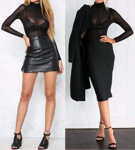 Miniatura 5 de Blusa de manga corta o larga para club, pura malla traslúcida, estilo body