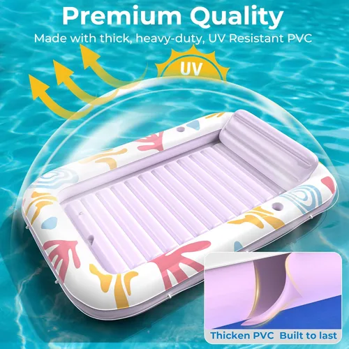 Miniatura 14 de Flotador inflable de bronceado para piscina con lona de protección, flotadores de piscina de 70 x 46 pulgadas para adultos con almohada, flotador 6