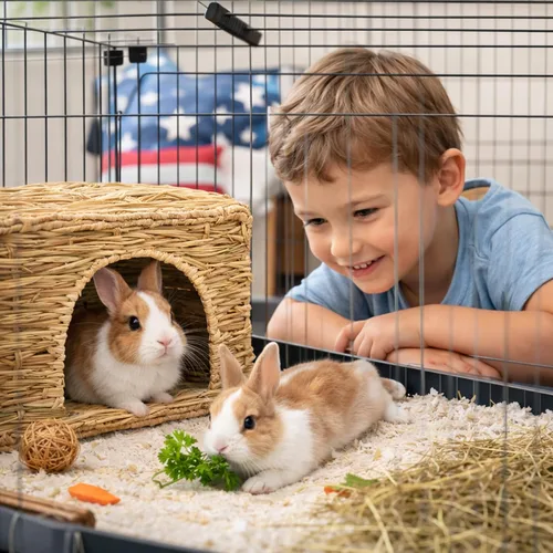 Miniatura 5 de HERCOCCI Casa de césped extra grande para conejos, plegable y cómoda, para animales pequeños, para jugar en cabaña, cama escondida, tapete de heno
