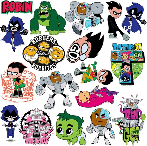 Miniatura 4 de Teen Titans Go! Paquete variado de 100 calcomanías de vinilo grandes de lujo, calcomanías de superhéroes de dibujos animados troqueladas