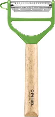 OPINEL - Pelador de mango de madera T-Duo - Cuchillas de acero inoxidable - Agarre cómodo - 1 cuchilla microdentada para pelar + 1 cuchilla para