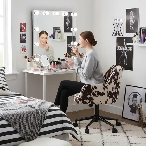 Miniatura 4 de Silla de escritorio moderna giratoria para oficina en casa con ruedas, terciopelo estampado de vaca, altura ajustable, cómoda, ergonómica, tapizada
