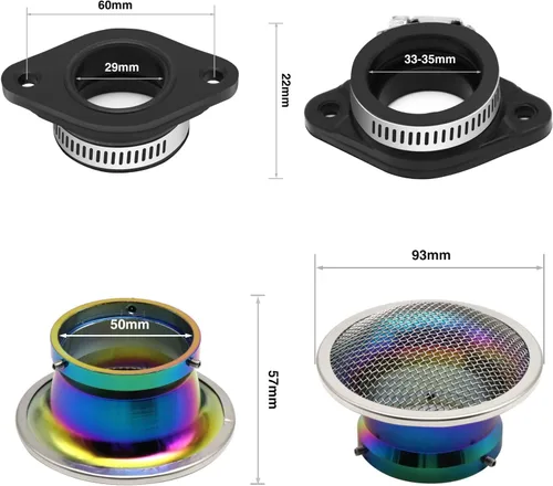 Miniatura 6 de Colorido PWK - Kit de carburador de 0.827 in con filtro de aire y colector de admisión, ajuste universal para motores de 50 cc a 100 cc 2T 4T motos