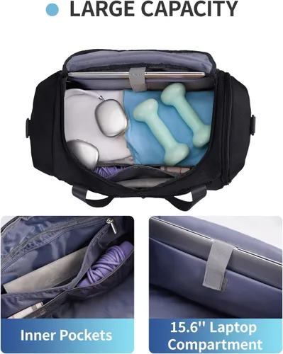 Miniatura 7 de Sportsnew Bolsa de gimnasio para hombres y mujeres con compartimento para zapatos, bolsa de lona para viajes con bolsillo húmedo y compartimento